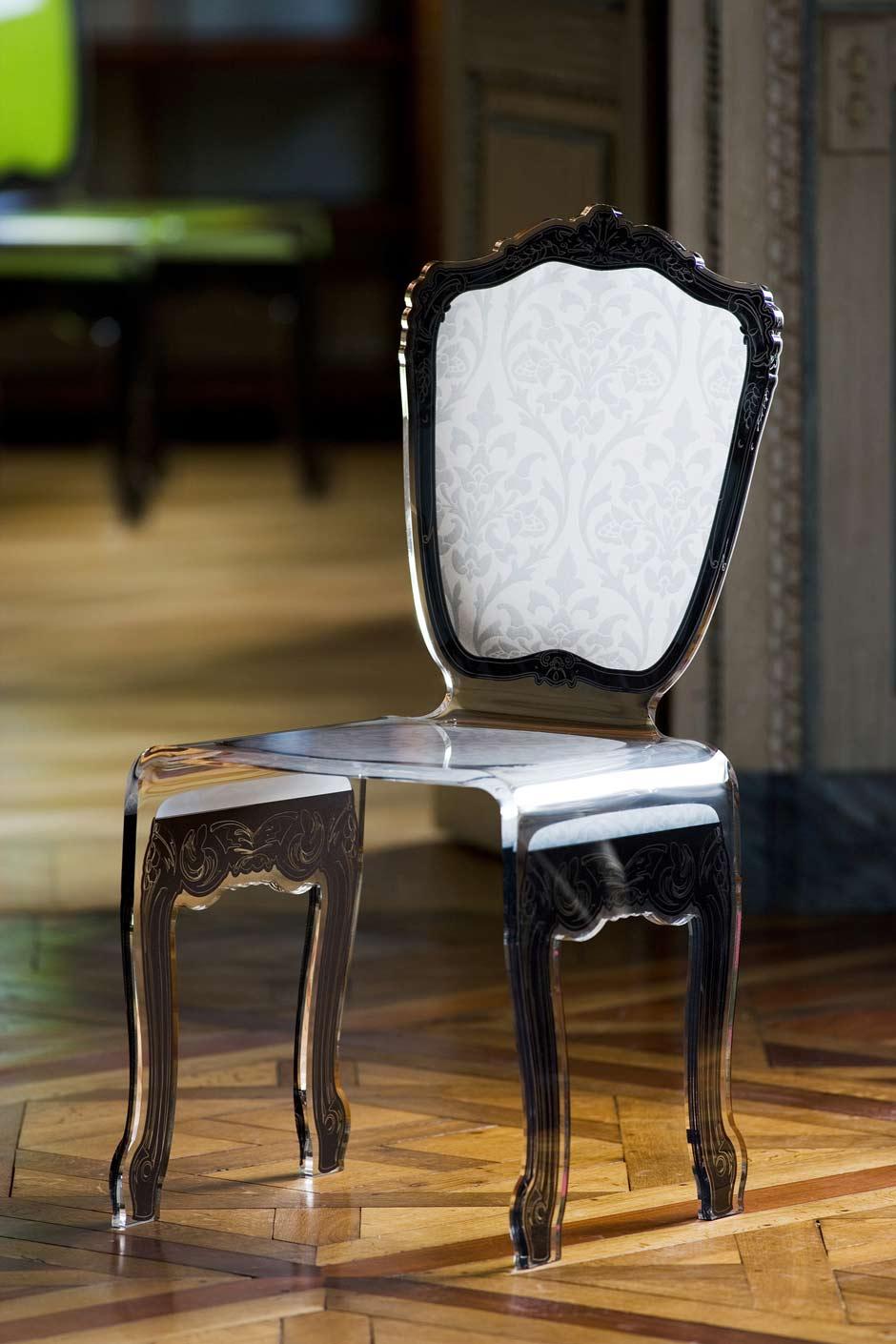 Baroque chair in velvet and shiny gold metal legs kania - set of 6 - black